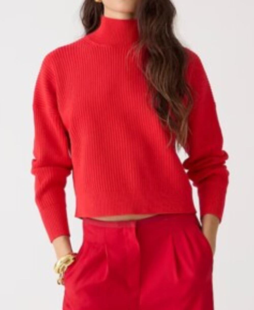 JCREW NWOT Red Ribbed turtleneck sweater in stretch yarn Large